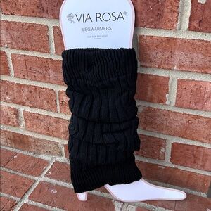 VIA ROSA Black Rib Knit Stretch Ladies Leg Warmers